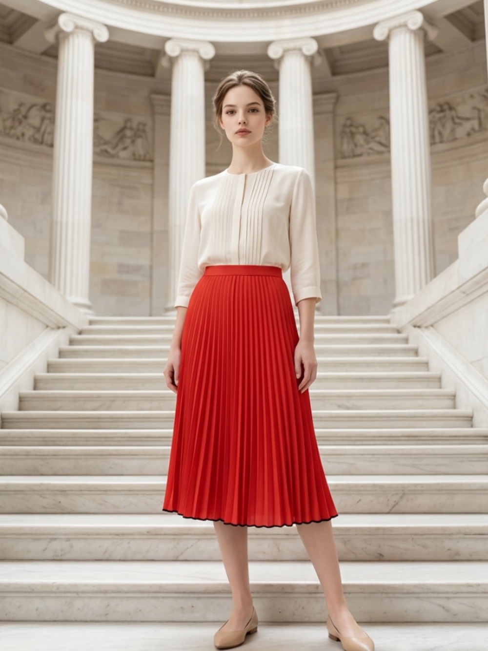 Vintage Red Chiffon Simonton Says Pleated Overlay A-Line Skirt Black Contrast M